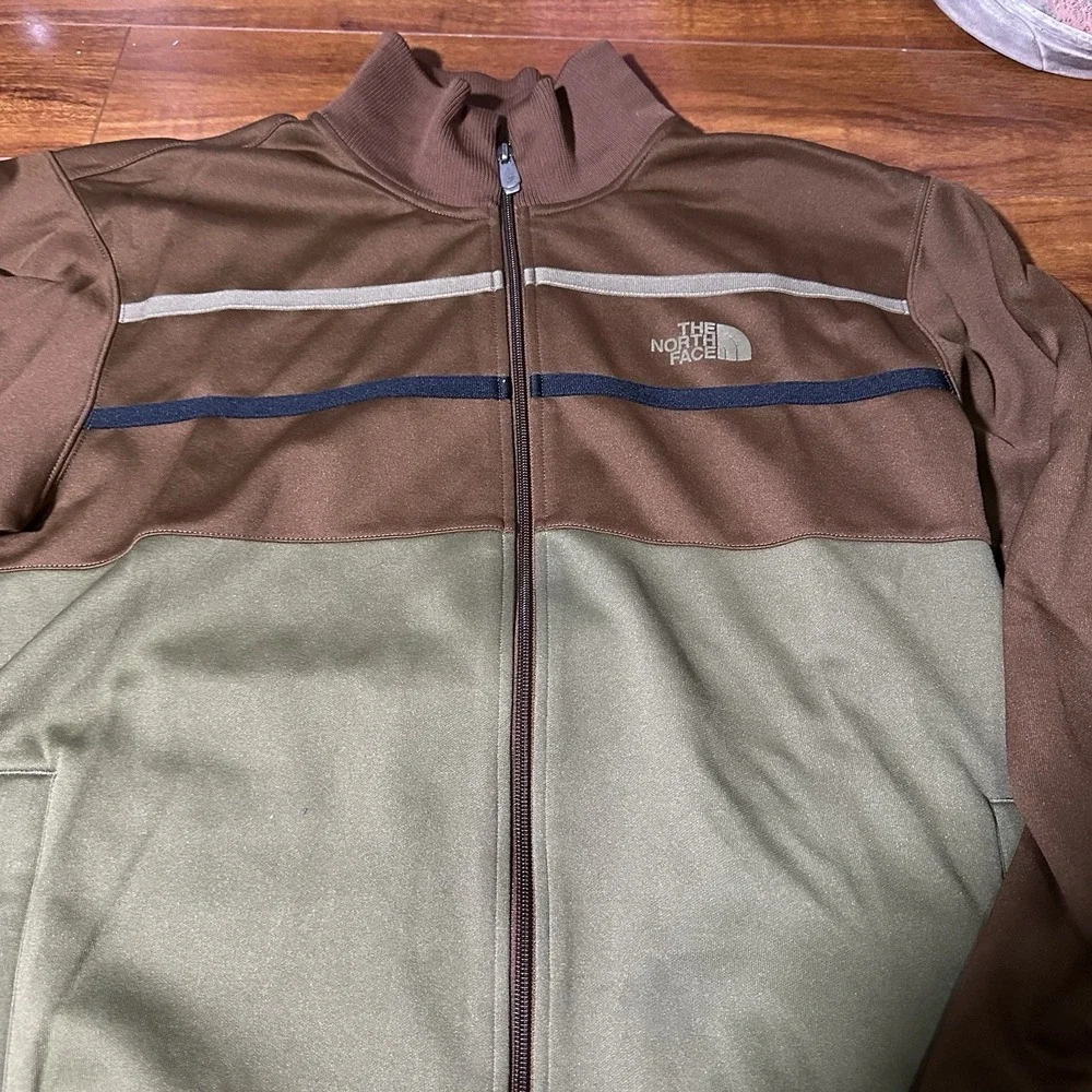The North Face A5 Series Track Jacket Men XL Green Brown Full Zip Stripe Logo